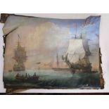 19th century British school - Marine scene with battleships, sailing vessels, rowing boats, etc, oil