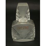 Art Deco glass over sized perfume bottle with frosted and cut glass detail, inscribed Presence, 29cm