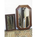 An Edwardian oak framed cottage lounge chair and five various mirrors (6)
