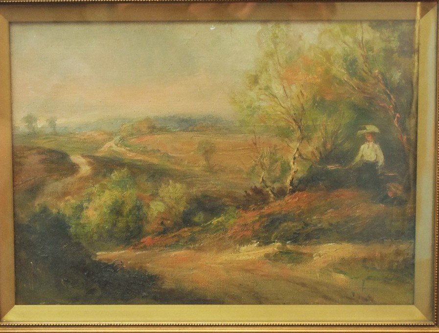 Early 20th century school, study of a woman seated in a landscape setting, oil on canvas, unsigned