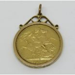 Sovereign dated 1888 in 9ct pendant mount, 9.6g