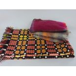 Welsh blanket, reversible with double weave, in black,white, red, orange and yellow, 2.3 x 1.5m,