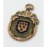 9ct medallion with enamelled crest, 10.6g