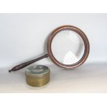 Brass cased desk top lens together with a further rosewood 19th century magnifying glass (2)