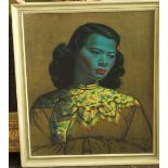 Vladimir Tetchikoff (20th century) - Shoulder length portrait of a Chinese woman in yellow robe,