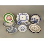 A small collection of Minton Japanese Crane pattern wares comprising cake plate, two tea plates