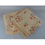 Vintage quilt 2 x 1.8m, with fine chain stitching over a floral cotton print, plain lining, and