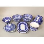 A set of three graduated George Jones & Sons Abbey pattern blue and white printed bowls, max