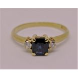 18k sapphire and diamond ring, sapphire 5 x 4mm approx, size L, 2.4g