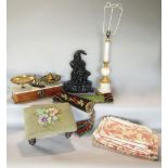 A collection of miscellaneous items to include an alabaster and gilt cast metal table lamp, an