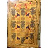 Decorative Indian wall hanging/ throw; Ochre coloured cotton fabric with applique elephants, trees