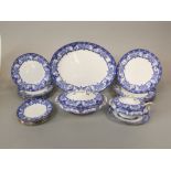 A collection of late 19th century Malvern pattern blue and white printed dinnerwares comprising