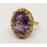 14k dress ring set with an oval amethyst, size M, 4.5g