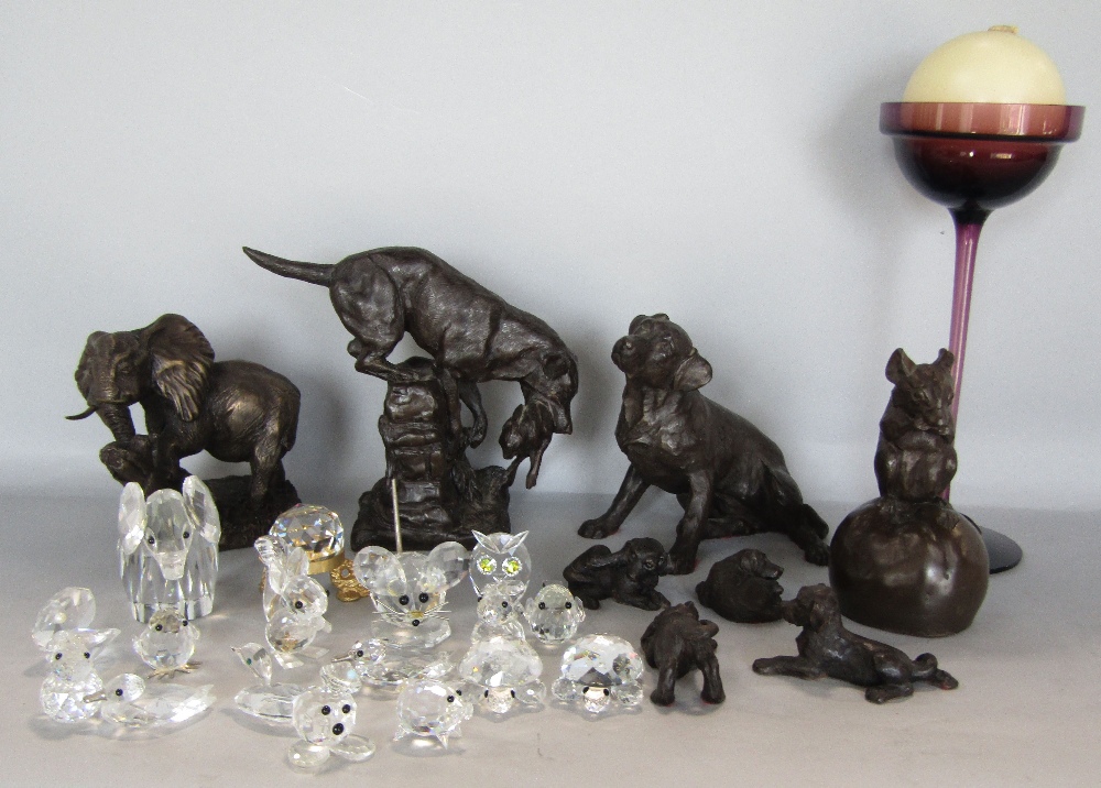 A mixed collection of miscellaneous items to include bronzed resin figures of dogs, a mouse and an - Image 2 of 6