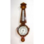 Good quality rosewood and satinwood cross banded banjo barometer inlaid with conch shells, with