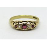 Victorian 18ct ruby and diamond ring, size Q, 2.8g