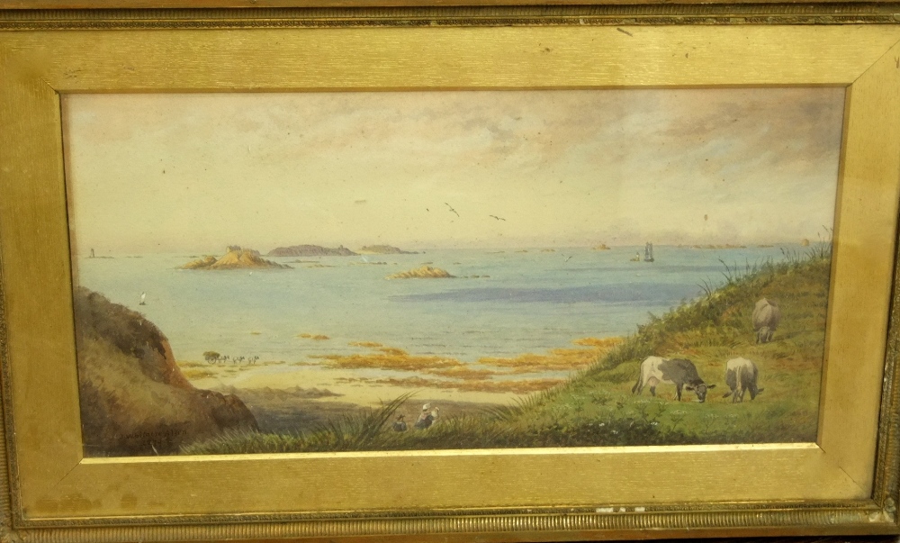 Major John Whitacre Allen (British 1859-1966) - Panoramic coastal scene with cattle grazing, seaweed