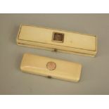 Two Georgian ivory toothpick cases with gold inlay (2)