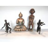 A mixture of tribal/eastern items to include a carved African figure of a standing man with arms