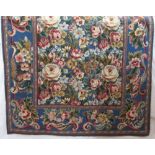 Needlepoint tapestry panel with floral pattern in blues and pinks, with cotton backing, 1.8 x1.2m