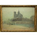 Hans A Trier (Continental school 1877-1962) - Parisian city scene with Notre Dame from the Seine,