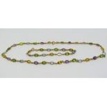 9ct gem set demi-parure comprising necklace and bracelet, collet set stones including amethyst,