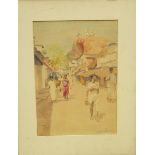 Early 20th century school - Indian street scenes with figures, watercolour on paper, indistinctly