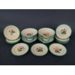 A collection of 19th century dessert wares with painted botanical sprays including nasturtiums,