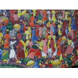 Isaac Lotiss (20th century) a brightly coloured oil painting on canvas of a busy market scene with