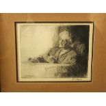 D C Sturgess (20th century British) - Study of an elderly woman, black and white etching, signed