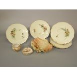 A Grainger Worcester blush ivory shell shaped dish with floral detail, printed numbers to base