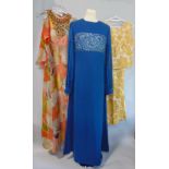 A collection of 1960/70s ladies clothing including a blue Bernard Freres full length dress with