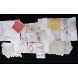 Large collection of good quality vintage and antique table linen including white damask and