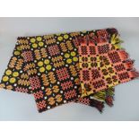 Welsh blanket, reversible with double weave in black, white, red, orange and yellow, 2.3 x 1.5m