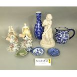 A Parian figure of a classically draped female character with dove, a Coalport figure of Emily, an