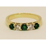Good 18ct emerald and diamond five stone ring, each stone 0.20cts approx, size S, 5.1g