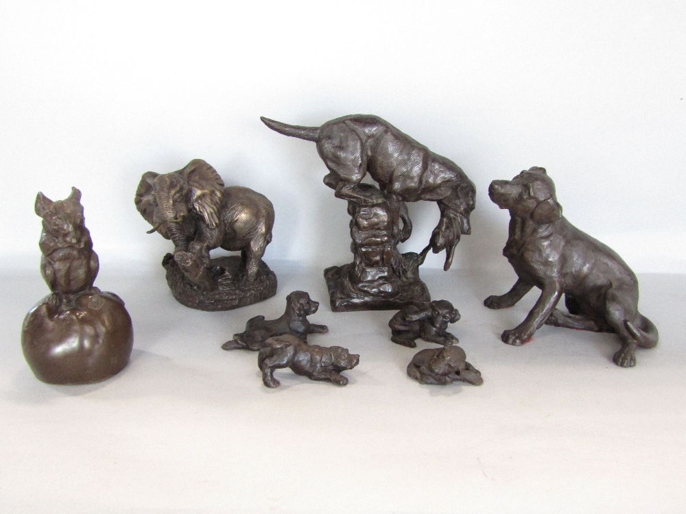 A mixed collection of miscellaneous items to include bronzed resin figures of dogs, a mouse and an - Image 3 of 6