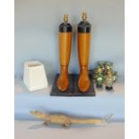 A novelty pair of table lamps made from riding boot moulds, with ebonised detail, 45cm high;