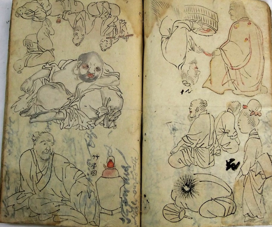 An unusual 19th century Chinese sketch book of numerous figure studies, landscape subjects, a