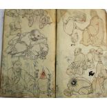 An unusual 19th century Chinese sketch book of numerous figure studies, landscape subjects, a