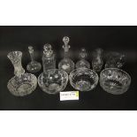 A variety of cut glassware to include four fruit bowls, various decanters and others (27)