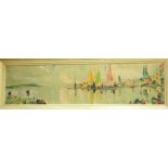 George R Deakins - Panoramic coastal scene with yachts, impasto oil on board, signed and dated, 69