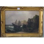 G Claud (19th century school) - Coastal scene with shipwreck, oil on canvas, signed and inscribed