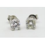 Good pair of 18ct white gold diamond stud earrings, each stone 0.50cts approx, 1.9g gross