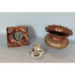 Blenheim & Froud of London copper ovoid pot together with an art nouveau embossed copper easel