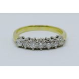 18ct seven stone diamond ring, each stone 0.07cts approx, size P, 3.7g