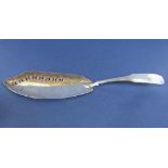 George III silver fish serving knife, with fiddle pattern handle, engraved with the crest of The