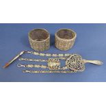 A collection of Indian/eastern white metal to include two filigree white metal bangles and a further