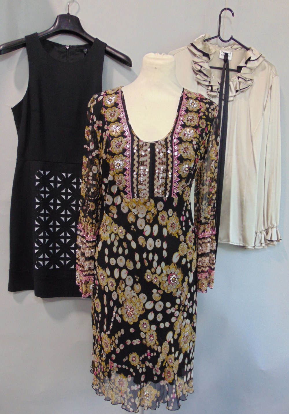 Three contemporary designer garments comprising silk dress by Diane Von Furstenberg, size 8, with