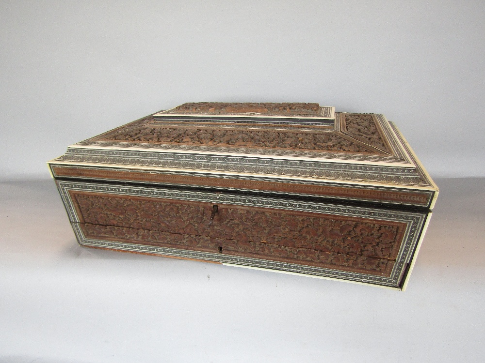 A 19th century sandalwood and inlaid sarcophagus shaped ladies work box with comprehensively - Image 2 of 2